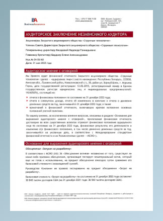 Аудиторское заключение МСФО, 2022