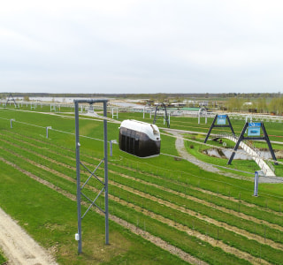 EcoTechnoPark, Maryina Gorka, 2021, uCar on the flexible string rail overpass EcoTechnoPark, Maryina Gorka, 2021, uCar on the flexible string rail overpass
