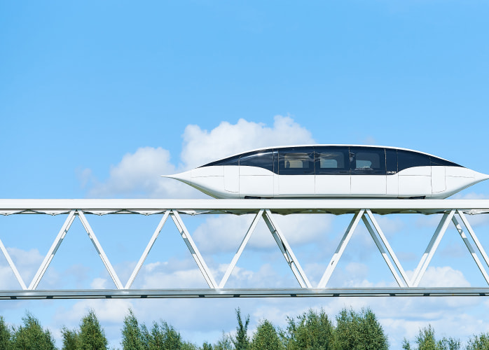EcoTechnoPark, Maryina Gorka, 2020, uFlash (top) and uBus (bottom) on the truss-type string rail overpass EcoTechnoPark, Maryina Gorka, 2020, uFlash (top) and uBus (bottom) on the truss-type string rail overpass