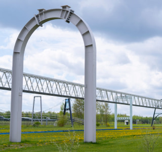 EcoTechnoPark, Maryina Gorka, 2022. Construction of the rigid heavy-duty string rail overpass EcoTechnoPark, Maryina Gorka, 2022. Construction of the rigid heavy-duty string rail overpass