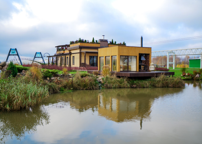 EcoTechnoPark, Maryina Gorka, 2019. The roofs of houses (attics) can be used to add greenhouses or to arrange small gardens EcoTechnoPark, Maryina Gorka, 2019. The roofs of houses (attics) can be used to add greenhouses or to arrange small gardens