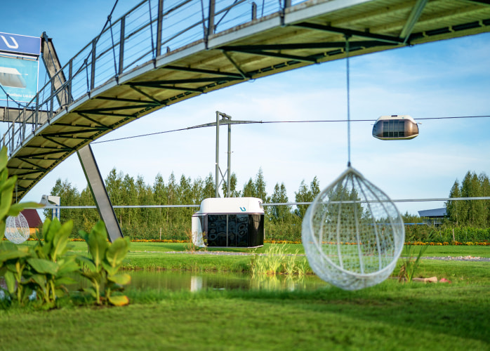 EcoTechnoPark, Maryina Gorka, 2019. String bridge over a pond by uST technology EcoTechnoPark, Maryina Gorka, 2019. String bridge over a pond by uST technology