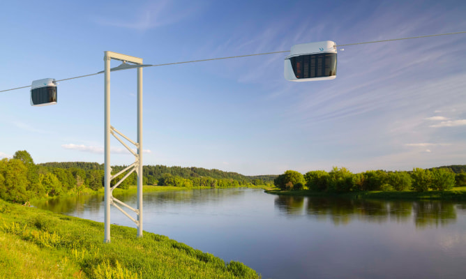 View of string transport being used to overcome water barriers View of string transport being used to overcome water barriers