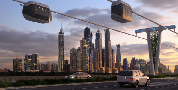 View of string transport used in urban environments View of string transport used in urban environments