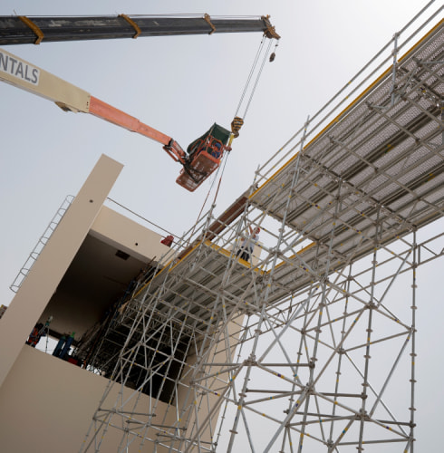 uSky Test & Certification Center, Sharjah (UAE), August 2022, Construction of the semi-flexible heavy-duty string rail overpass uSky Test & Certification Center, Sharjah (UAE), August 2022, Construction of the semi-flexible heavy-duty string rail overpass