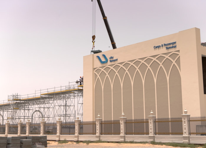 uSky Test & Certification Center, Sharjah (UAE), August 2022, Construction of the semi-flexible heavy-duty string rail overpass uSky Test & Certification Center, Sharjah (UAE), August 2022, Construction of the semi-flexible heavy-duty string rail overpass