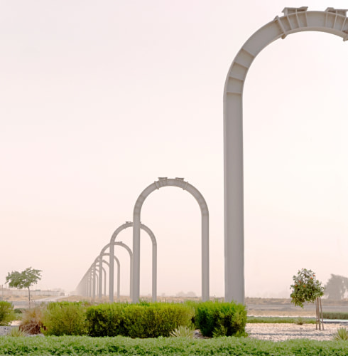 uSky Test & Certification Center, Sharjah (UAE), 2022. Supporting towers of the rigid heavy-duty string rail overpass uSky Test & Certification Center, Sharjah (UAE), 2022. Supporting towers of the rigid heavy-duty string rail overpass