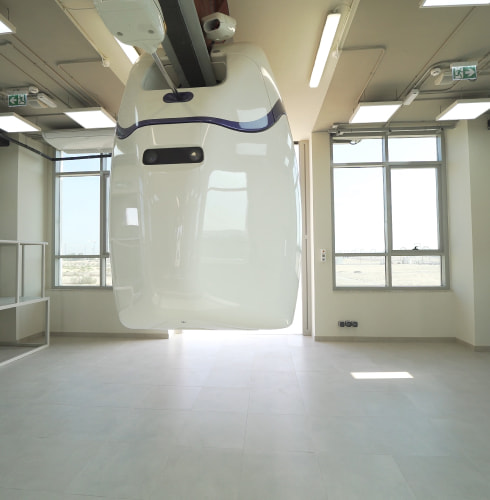 uSky Test & Certification Center, Sharjah (UAE), 2020. Control room (left) and string transport passenger station (right) uSky Test & Certification Center, Sharjah (UAE), 2020. Control room (left) and string transport passenger station (right)