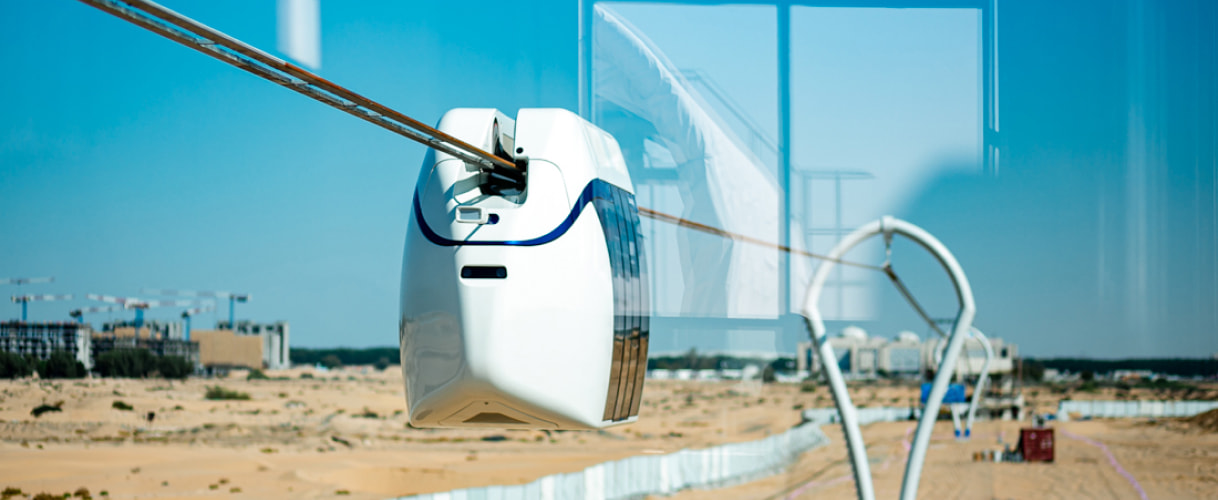uSky Test & Certification Center, Sharjah (UAE), 2020. Tropical uCar on the flexible string rail overpass uSky Test & Certification Center, Sharjah (UAE), 2020. Tropical uCar on the flexible string rail overpass